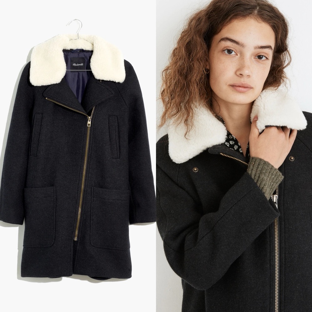 NWT Madewell Eldridge Zip Coat w/removable faux shearling collar